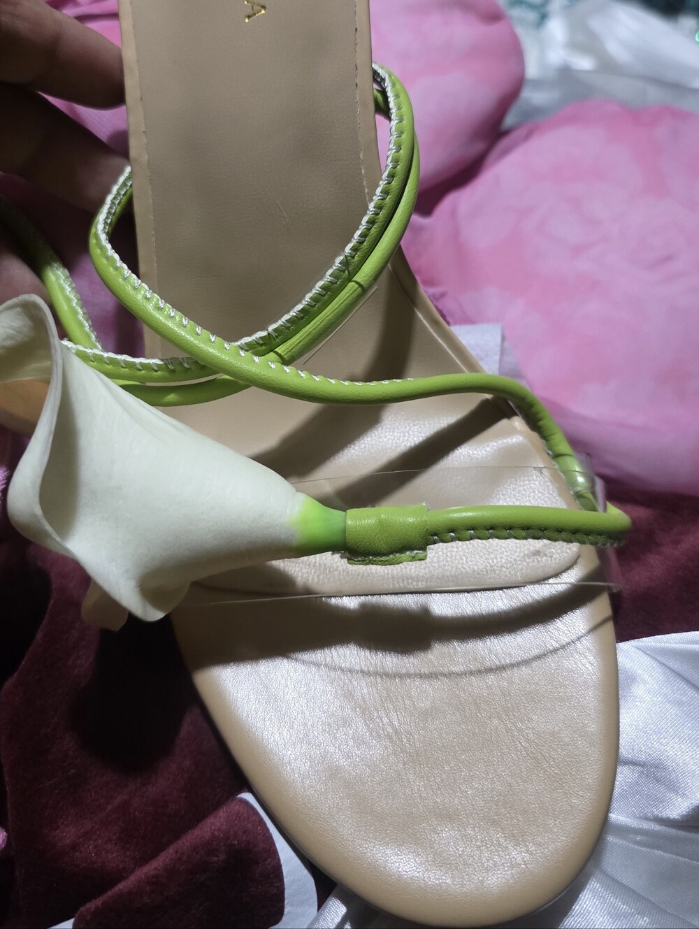 Lime Green & Nude Calla Lily Stiletto Sandal - Picture 3 of 3